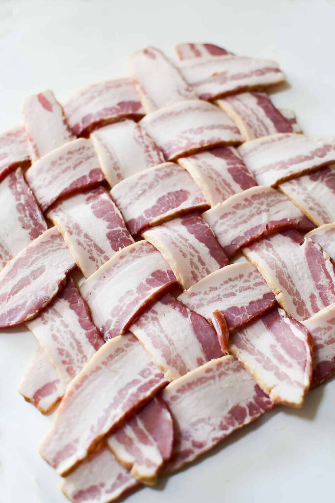 The bacon weave completed, ready for the pork tenderloin.