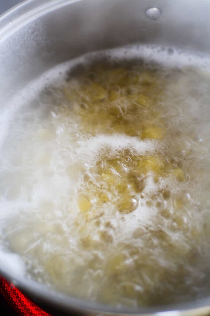 Pasta boiling in water.