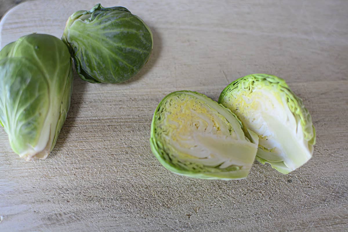 Brussels Sprouts cut in half.