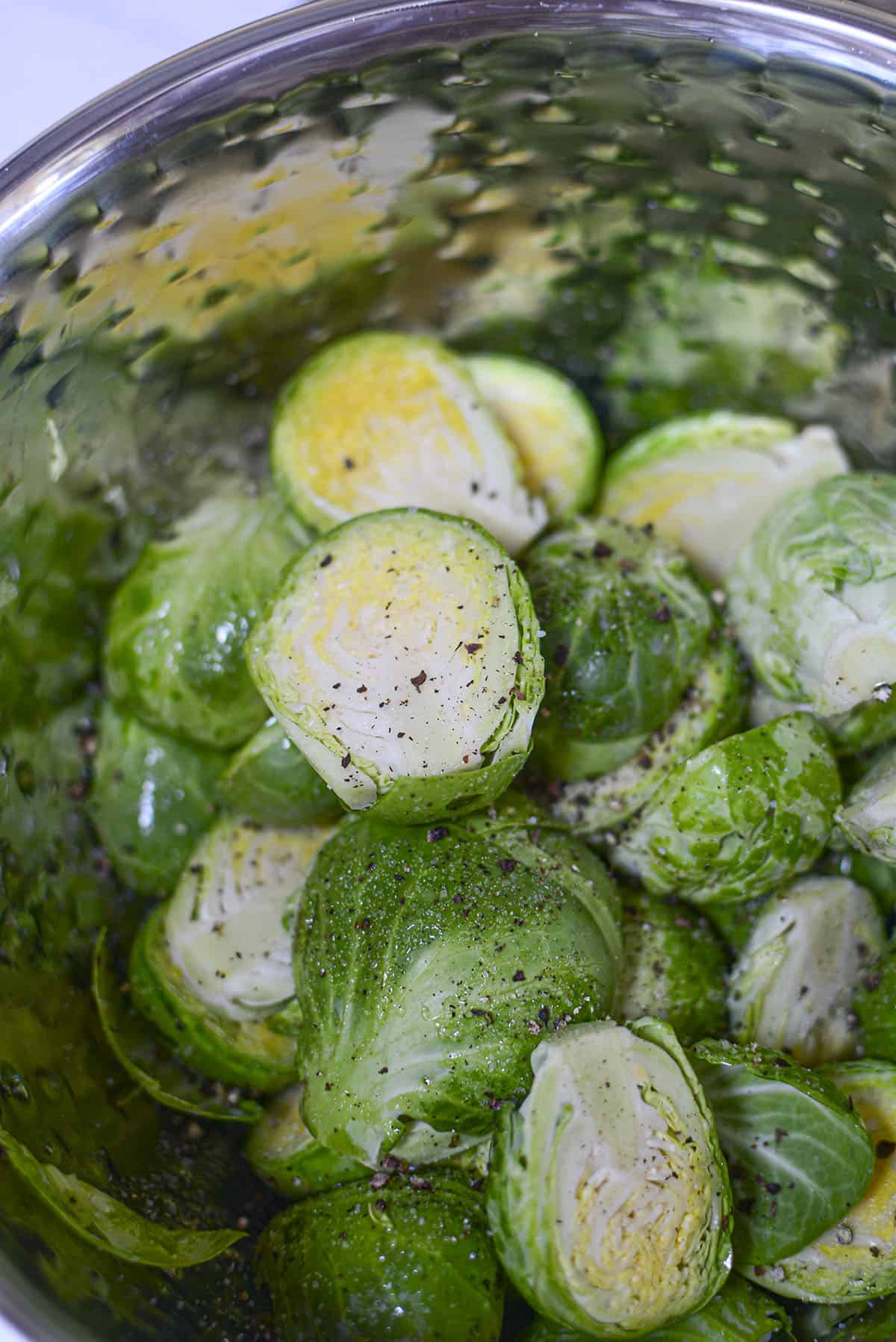 Brussels in a bowl, seasoned with salt and pepper.