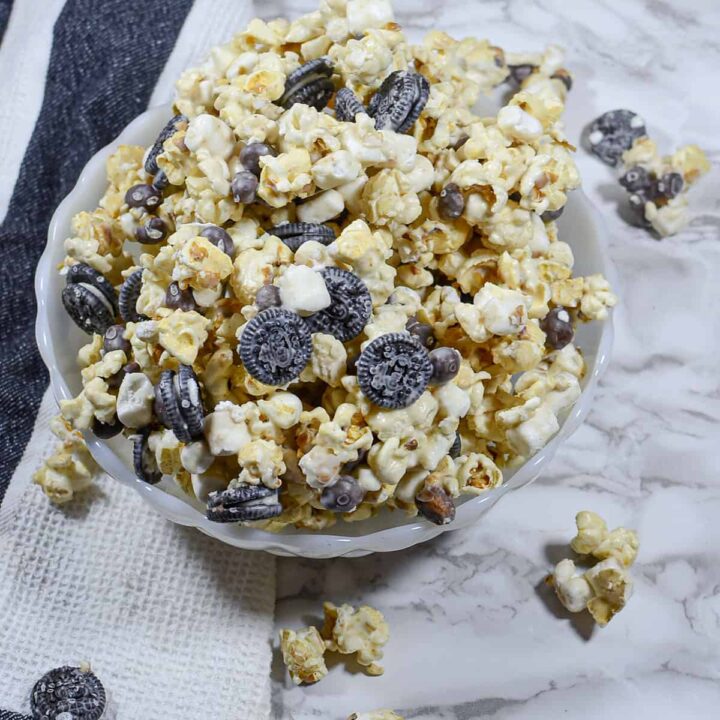 Penguin Poop snack in a white bowl.