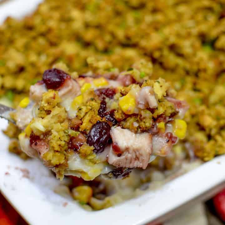 5 ingredient cranberry turkey casserole square image.