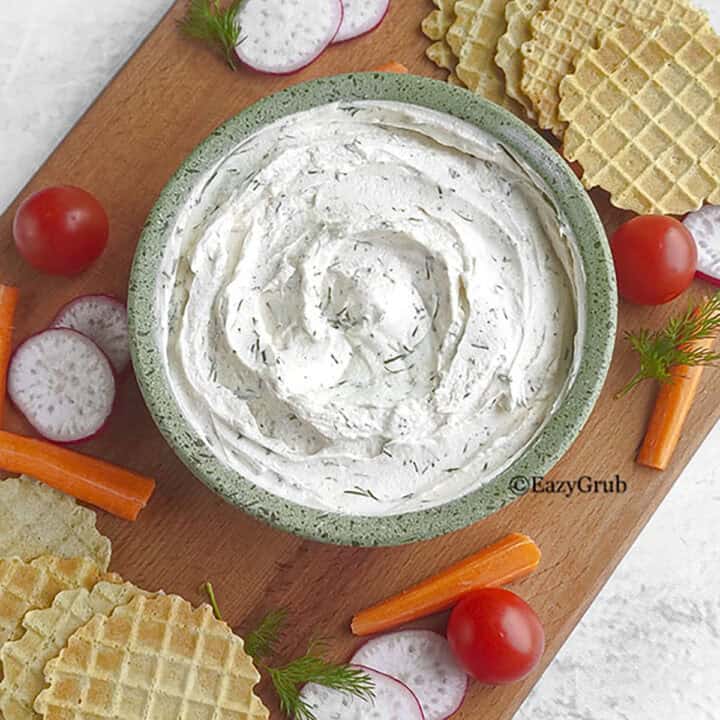 Cream cheese dill dip square image.