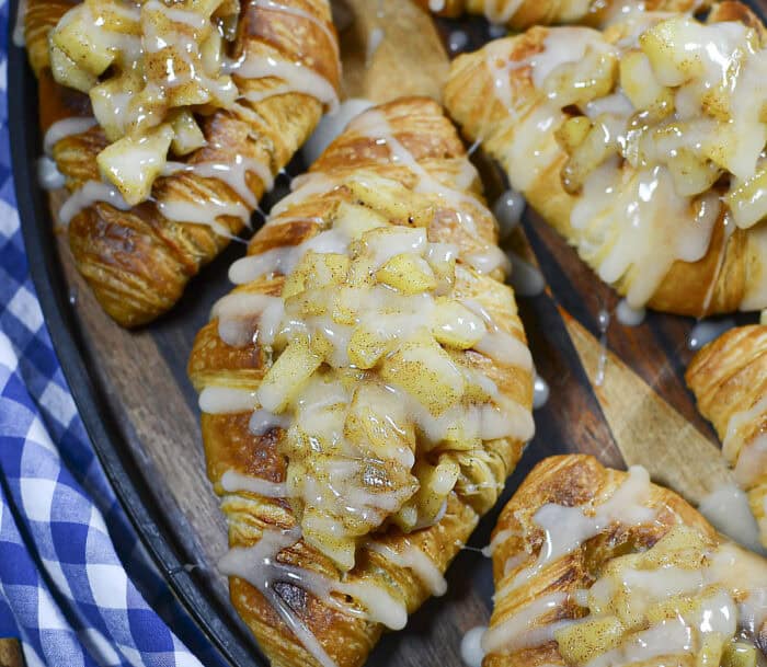 Apple croissants with glaze overtop.