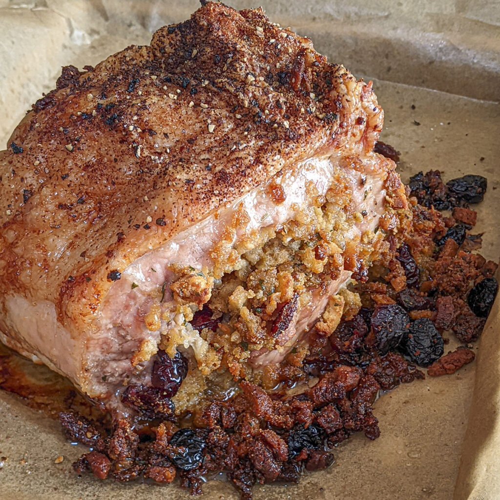 3 ingredient pork loin roast with cranberry dressing square image.