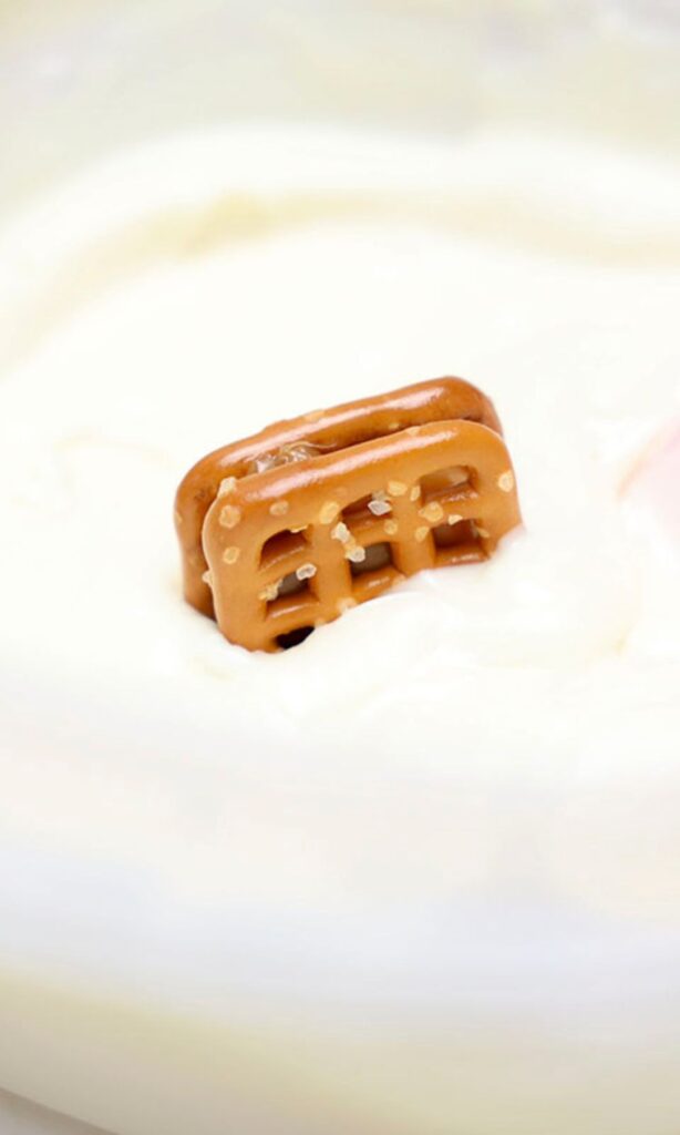 Dip pretzels into the melted chocolate.