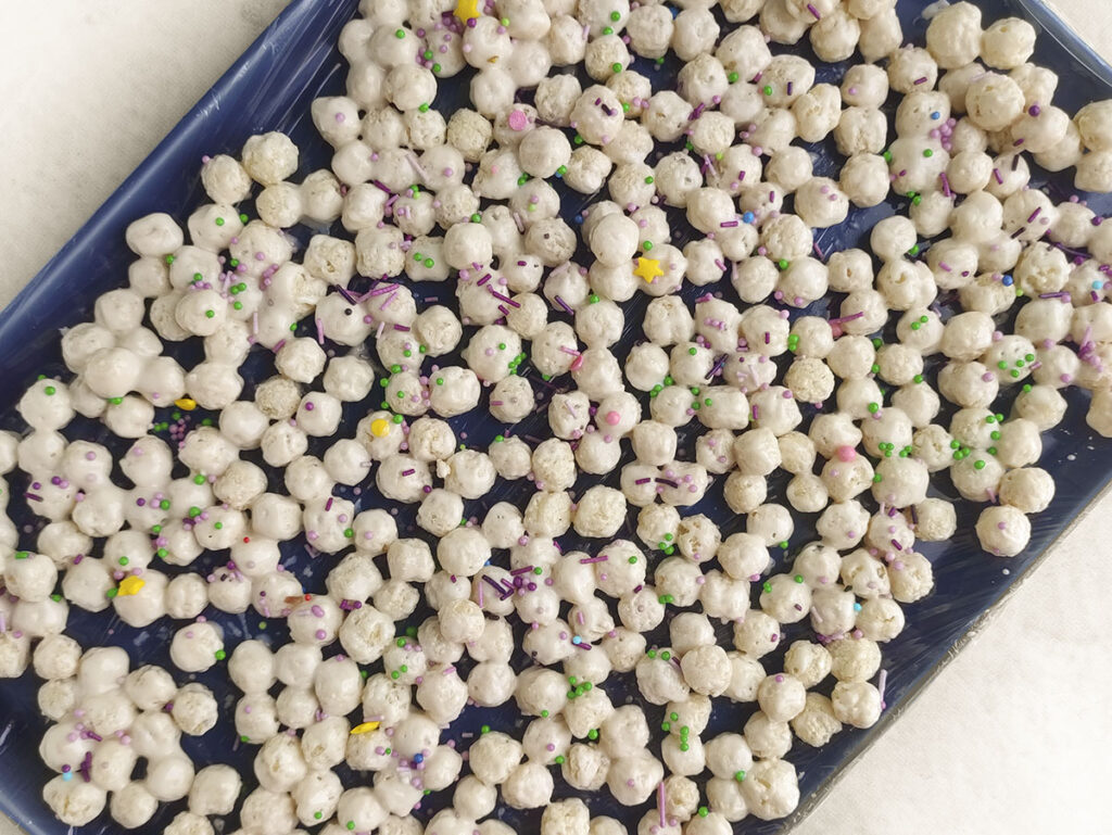 Mermaid poop cooling in a sheet pan.