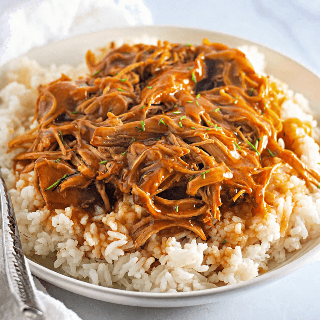 3 ingredient honey garlic chicken served over white rice